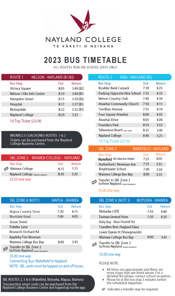 Bus Timetables for Nayland Cllege Students